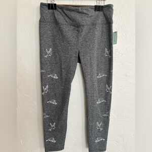 NWT Anthropologie A+ Plus Gray Bird Print Leggings 2X Yoga Active